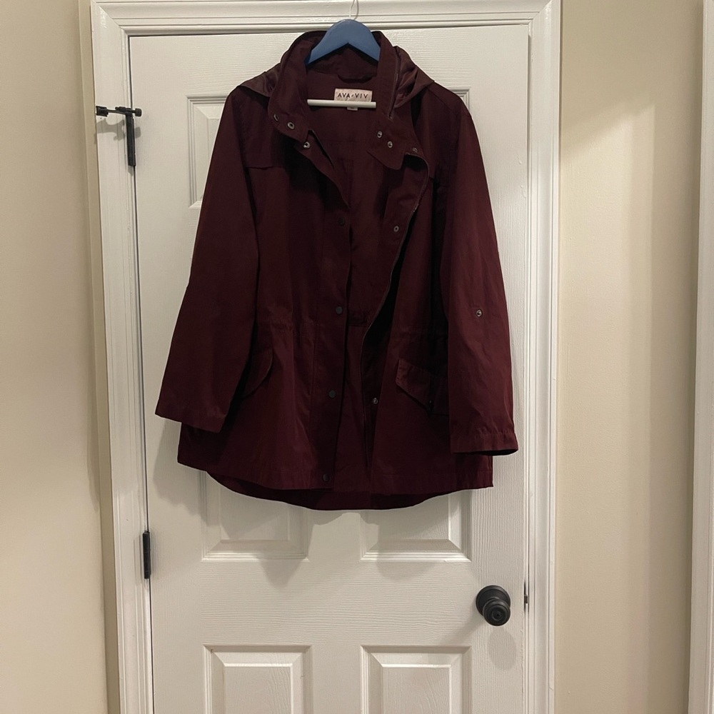 Ava & Viv Hooded Trench Coat in Deep Wine
